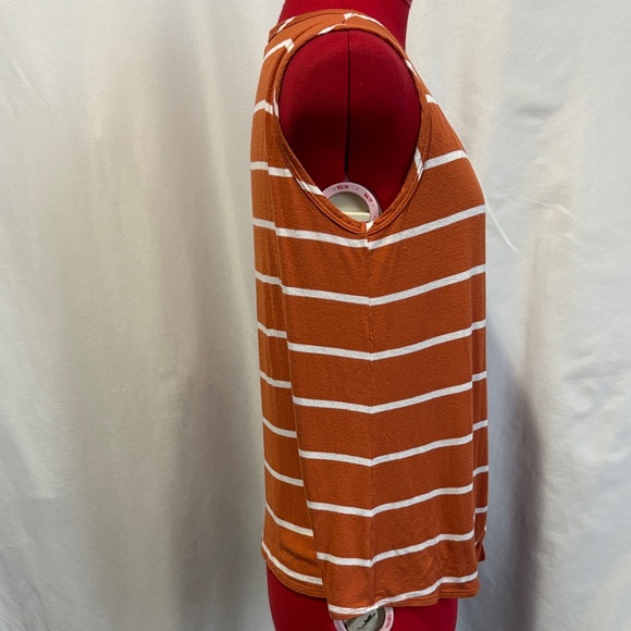 Sleeveless Button-Down Blouse in Rust Stripes - Picture 2 of 5